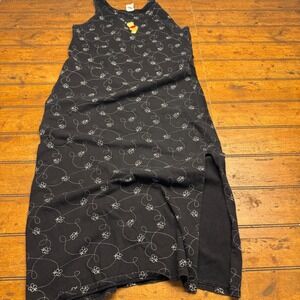 Disney Catalog vintage Winnie the Pooh Embroidered‎ Black Maxi Dress Size Large